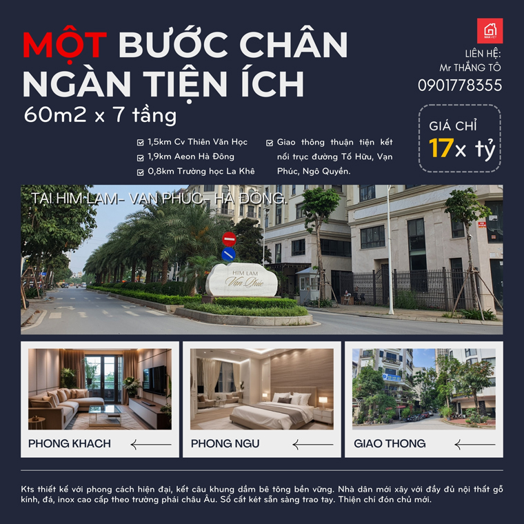 MỘT BƯỚC CHÂN-NGÀN TIỆN ÍCH_PHÂN LÔ_HIM LAM VẠN PHÚC_HÀ ĐÔNG_48M2_MT5M_17x tỷ_1km ra Công viên, trường_TIỆN ÍCH ngập tràn_VĂN MINH_YÊN TĨNH.